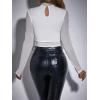 imageSHENHE Womens Stand Collar Contrast Lace Long Sleeve Cut Out Mesh BodysuitWhite