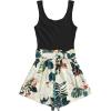 imageSHENHE Womens Summer Sleeveless Notched Neck Tropical Print Belted Shorts Tank Romper JumpsuitsBlack