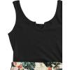 imageSHENHE Womens Summer Sleeveless Notched Neck Tropical Print Belted Shorts Tank Romper JumpsuitsBlack