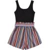 imageSHENHE Womens Summer Sleeveless Notched Neck Tropical Print Belted Shorts Tank Romper JumpsuitsBlack Geo Print