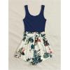 imageSHENHE Womens Summer Sleeveless Notched Neck Tropical Print Belted Shorts Tank Romper JumpsuitsDeep Blue