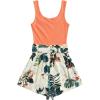 imageSHENHE Womens Summer Sleeveless Notched Neck Tropical Print Belted Shorts Tank Romper JumpsuitsOrange Tropical Print