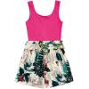 imageSHENHE Womens Summer Sleeveless Notched Neck Tropical Print Belted Shorts Tank Romper JumpsuitsPink