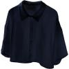imageSHENHE Womens Oversized Button Down Short Sleeve Shirt Textured Collared Crop Top BlouseDark Blue