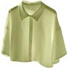 imageSHENHE Womens Oversized Button Down Short Sleeve Shirt Textured Collared Crop Top BlouseLime Green