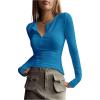 imageSHENHE Womens Ribbed Long Sleeve Henley T Shirts Button Down Slim Fit Basic Tee TopAzure Blue