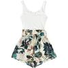 imageSHENHE Womens Summer Sleeveless Notched Neck Tropical Print Belted Shorts Tank Romper JumpsuitsA White Green