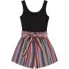 imageSHENHE Womens Summer Sleeveless Notched Neck Tropical Print Belted Shorts Tank Romper JumpsuitsBlack Geo Print