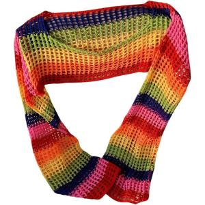 imageSHENHE Womens Crochet Hollow Out Rainbow Striped Color Block Sheer Super Cropped SweaterMulticolor