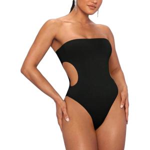 imageSHENHE Womens Cut Out Strapless Bodycon Sexy Tube Top Skinny Bodysuit LeotardBlack