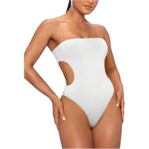 imageSHENHE Womens Cut Out Strapless Bodycon Sexy Tube Top Skinny Bodysuit LeotardWhite
