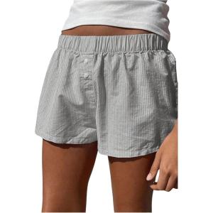 imageSHENHE Womens Elastic Waist Button Up Low Rise Striped Shorts Y2k Boxer Shorts Beach ShortsGrey