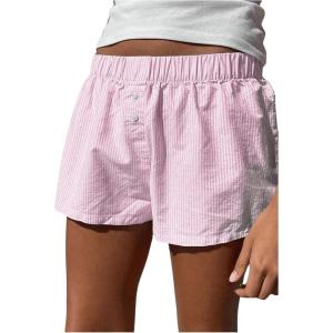 imageSHENHE Womens Elastic Waist Button Up Low Rise Striped Shorts Y2k Boxer Shorts Beach ShortsPink