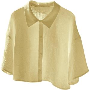 imageSHENHE Womens Oversized Button Down Short Sleeve Shirt Textured Collared Crop Top BlouseYellow