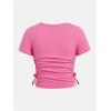imageSHENHE Girls Cute Graphic Tee Bow Print Crew Neck Ruched Drawstring Fitted Crop Tshirt TopPink