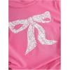 imageSHENHE Girls Cute Graphic Tee Bow Print Crew Neck Ruched Drawstring Fitted Crop Tshirt TopPink