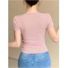 imageSHENHE Womens Bowknot Lace Short Sleeve Crew Neck T Shirts Slim Fit Elegant Cropped TopPink a