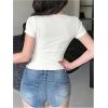 imageSHENHE Womens Bowknot Lace Short Sleeve Crew Neck T Shirts Slim Fit Elegant Cropped TopWhite