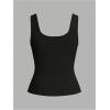 imageSHENHE Womens Button Up Scoop Neck Henley Tank Tops Ribbed Fitted Basic Knit TanksBlack