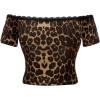 imageSHENHE Womens Leopard Off Shoulder Lace Trim Cross Decor Short Sleeve Sexy T ShirtsBrown