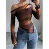 imageSHENHE Womens Off Shoulder Tie Dye Top Asymmetrical Long Sleeve Lettuce Trim Y2k Tee ShirtBrown