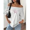 imageSHENHE Womens Off The Shoulder Oversized Bow Graphic Tee Shirt Short Sleeve Y2k TopWhite