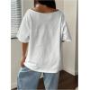 imageSHENHE Womens Off The Shoulder Oversized Bow Graphic Tee Shirt Short Sleeve Y2k TopWhite