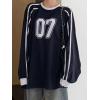 imageSHENHE Womens Oversized Graphic Tee Striped Number Print Long Sleeve Baggy Y2K Jersey ShirtNavy Blue