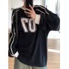 imageSHENHE Womens Oversized Graphic Tee Striped Number Print Long Sleeve Baggy Y2K Jersey ShirtNavy Blue