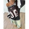 imageSHENHE Womens Oversized Mesh Jersey Shirt Y2k Long Sleeve Off Shoulder Graphic Tee TopBlack