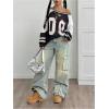 imageSHENHE Womens Oversized Mesh Jersey Shirt Y2k Long Sleeve Off Shoulder Graphic Tee TopBlack