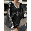 imageSHENHE Womens Satin Graphic Tee Shirt Long Sleeve V Neck Loose Fit Y2k Silky Top JerseyBlack