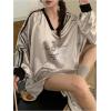 imageSHENHE Womens Satin Graphic Tee Shirt Long Sleeve V Neck Loose Fit Y2k Silky Top JerseySilver