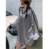 imageSHENHE Womens Satin Graphic Tee Shirt Long Sleeve V Neck Loose Fit Y2k Silky Top JerseySilver
