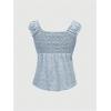 imageSHENHE Womens Square Neck Smocked Ruched Sleeveless Eyelet Peplum Top Kawaii Cute TopBlue