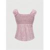 imageSHENHE Womens Square Neck Smocked Ruched Sleeveless Eyelet Peplum Top Kawaii Cute TopPink