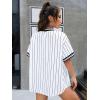 imageSHENHE Womens Striped Oversized Tops Button Down Short Sleeve Shirt Baseball Jersey BlouseWhite