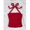 imageSHENHE Womens Tie Halter Neck Backless Ruched Slim Fit Textured Summer Cute Crop TopRed