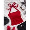 imageSHENHE Womens Tie Halter Neck Backless Ruched Slim Fit Textured Summer Cute Crop TopRed