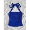 imageSHENHE Womens Tie Halter Neck Backless Ruched Slim Fit Textured Summer Cute Crop TopRoyal Blue