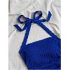 imageSHENHE Womens Tie Halter Neck Backless Ruched Slim Fit Textured Summer Cute Crop TopRoyal Blue