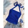 imageSHENHE Womens Tie Halter Neck Backless Ruched Slim Fit Textured Summer Cute Crop TopRoyal Blue