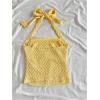 imageSHENHE Womens Tie Halter Neck Backless Ruched Slim Fit Textured Summer Cute Crop TopYellow