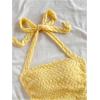 imageSHENHE Womens Tie Halter Neck Backless Ruched Slim Fit Textured Summer Cute Crop TopYellow