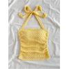 imageSHENHE Womens Tie Halter Neck Backless Ruched Slim Fit Textured Summer Cute Crop TopYellow