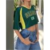 imageSHENHE Womens Y2k Soccer Jersey Top Brazil Crop Top Short Sleeve Graphic Loose Jersey ShirtGreen