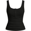 imageSHENHE Womens Button Up Scoop Neck Henley Tank Tops Ribbed Fitted Basic Knit TanksBlack