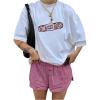 imageSHENHE Womens Graphic Crew Neck Short Sleeve T Shirt Summer Oversized Cute Tee TopsWhite