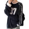 imageSHENHE Womens Oversized Graphic Tee Striped Number Print Long Sleeve Baggy Y2K Jersey ShirtNavy Blue