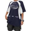 imageSHENHE Womens Oversized Vintage Graphic Tee Short Sleeve Color Block Jersey Shirt TopDark Blue